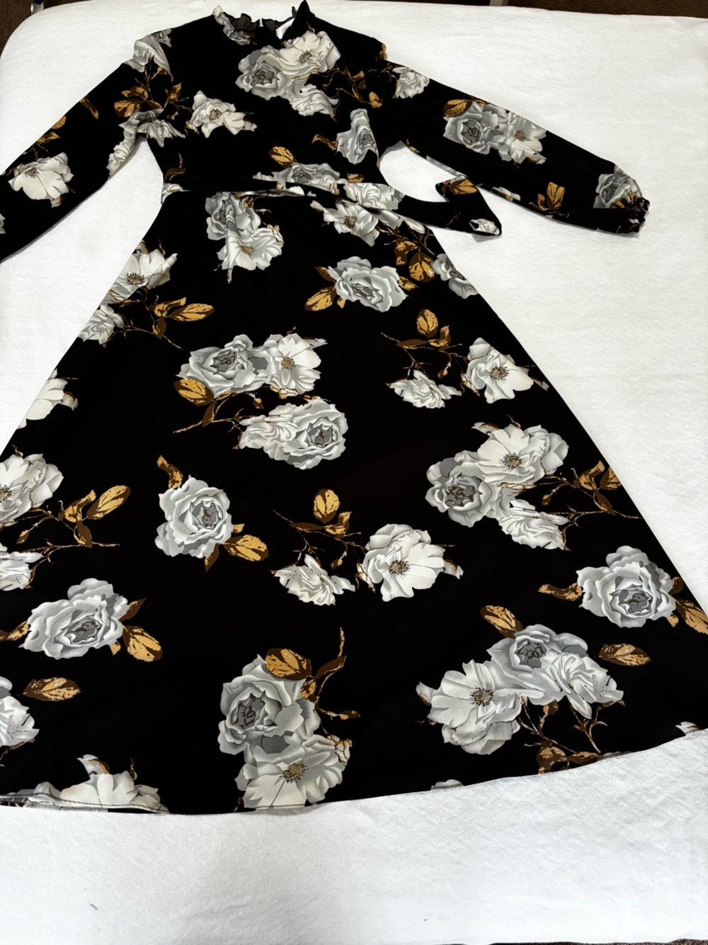 JJs House Black Maxi Dress with White and Gold Floral Print - Picture 1 of 6
